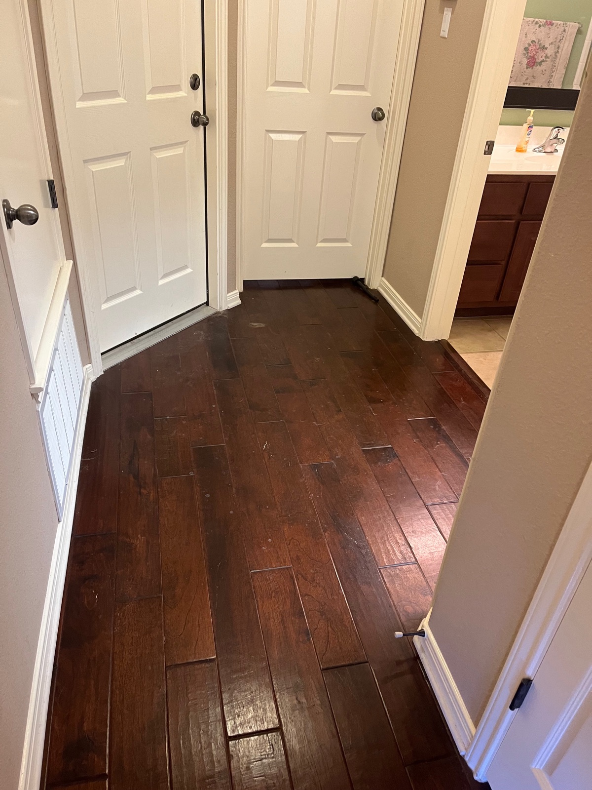 Dull hardwood floor before cleaning